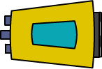 A yellow weapon with a bright cyan core and blue nozzles.